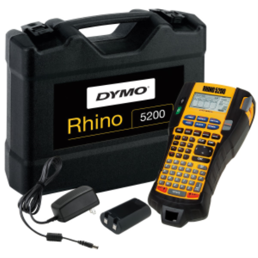 Étiqueteuse industrielle DYMO avec mallette de transport, étiqueteuse Rhino 5200, pour les chantiers et les travaux d'étiquetage intensifs, impression rapide, comprend 2 rouleaux d'étiquettes en vinyle industriel DYMO