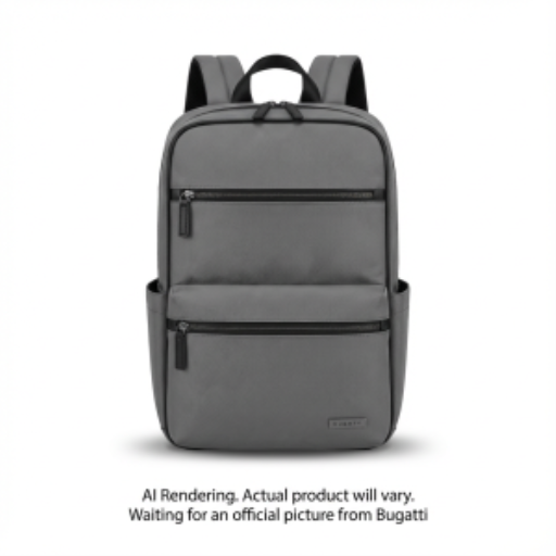 Bugatti BKP2540BU-GREY Madison Nylon Laptop Backpack – High-Capacity 15.6 Inch Bag with Vegan Leather Trim