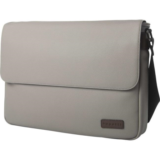 Bugatti Contrast Messenger Bag in Grey Pebble Grain Vegan Leather - Executive 14-inch Laptop Briefcase MSG2162BU