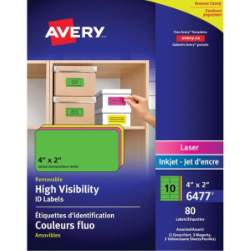 6477 I.D. LABELS, 2" X 4", RECTANGULAR, REMOVABLE, 8 SHEETS