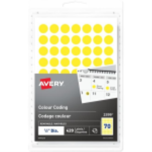 2399 Avery® Removable Colour Coding Labels Handwrite, ½" Yellow / Removable