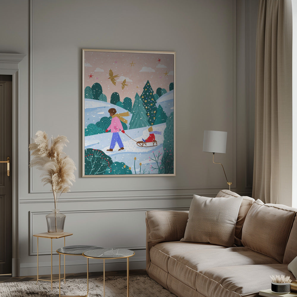 Tableau mural "Promenade en luge enneigée 2" sur toile