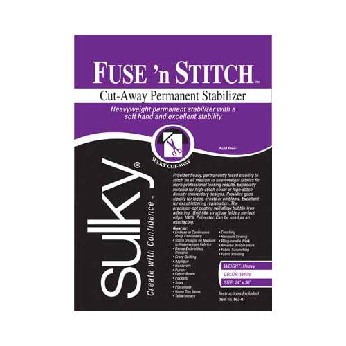 Support de broderie déchirable Sulky Cut Away Fuse N Stitch, blanc, 61 cm x 91 cm