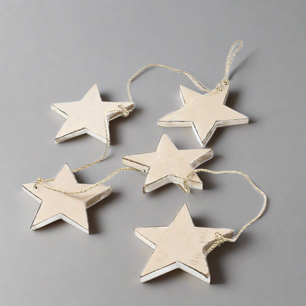 Hanging String Of 5 Wooden Stars