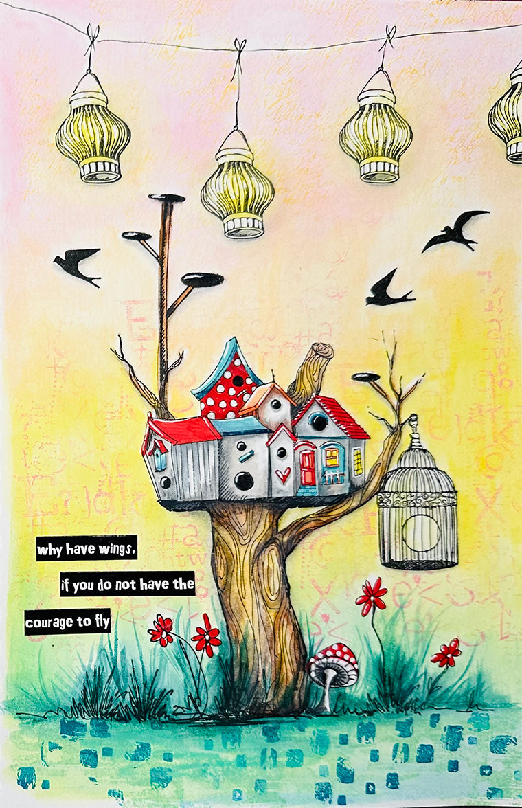 ABM Tampon Transparent A Bird Mansion Art by Marlene 8 Pièces