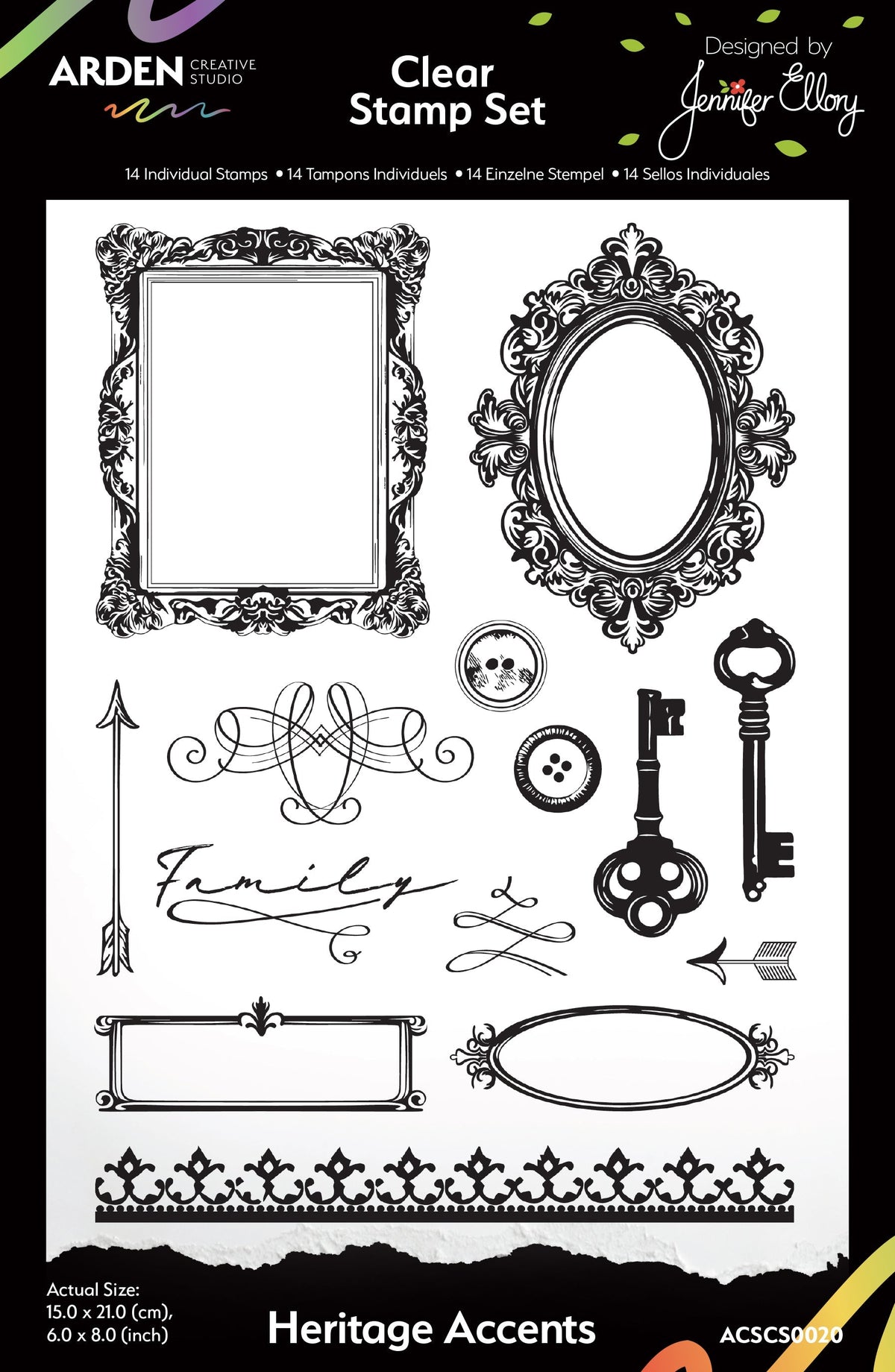 Arden Creative Studio Accents Patrimoine 15,24 cm x 20,32 cm Ensemble de tampons transparents
