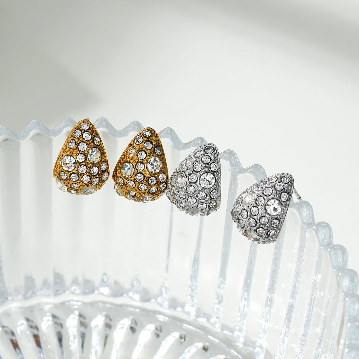 ADALAJ Gold: Pavé Zirconia Tear Drop Stud Earrings - Statement of Confidence