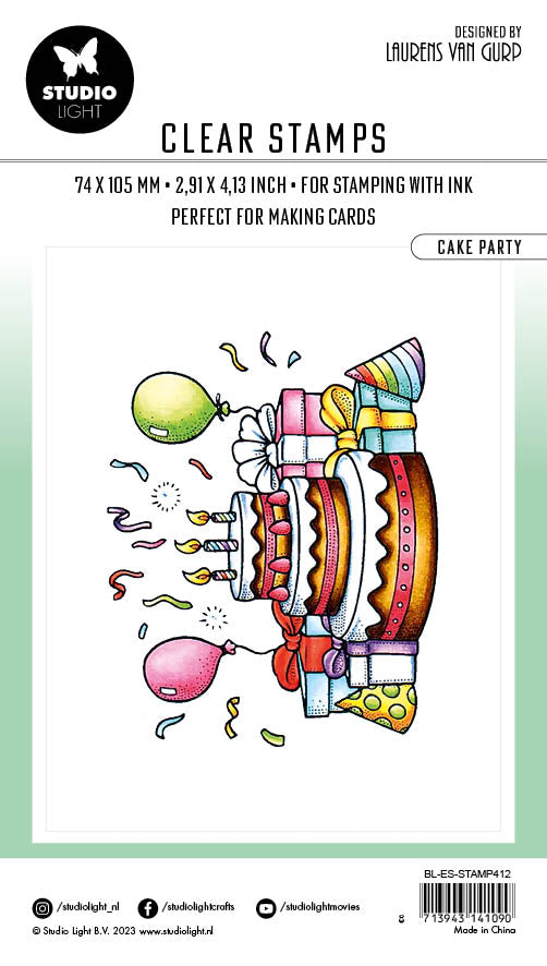 BL Tampon transparent Fête d'anniversaire Gâteau Essentiels 80x64x3mm 1 pièce n°412