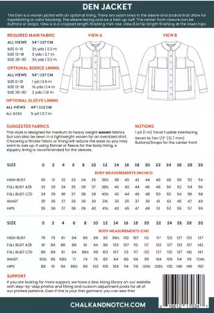Chalk and Notch Den Jacket Patron imprimé
