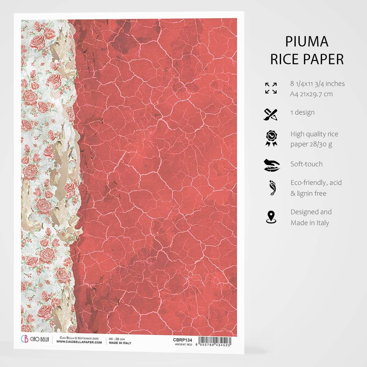 Ciao Bella Papier de Riz A4 Rouge Ancien