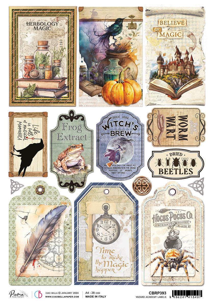 Papier de riz A4 Étiquettes Piuma Wizard Academy - 5 feuilles