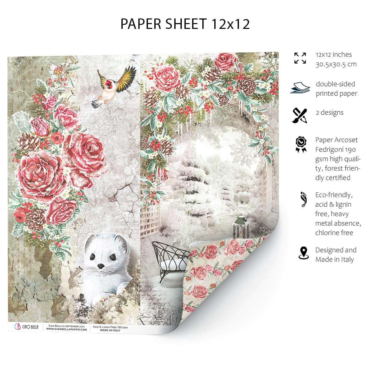 Ciao Bella Frozen Roses Feuille de papier 30,5 x 30,5 cm 1 feuille