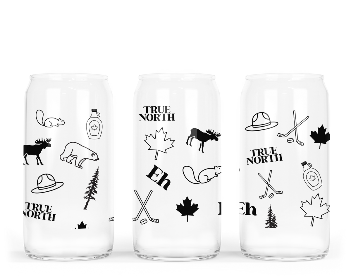 Gobelet en verre à motifs canadiens avec couvercle en bambou