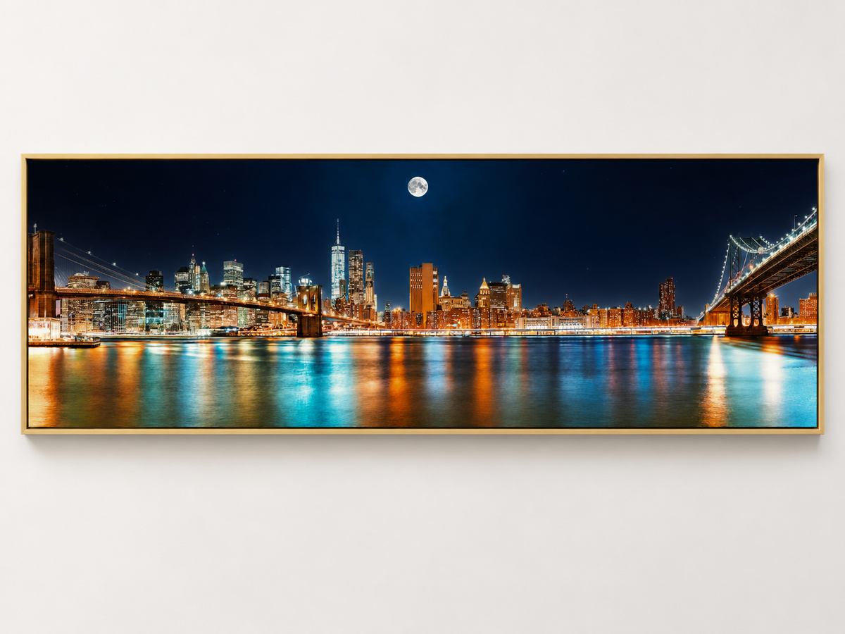Grand Art Mural sur Toile - NYC Skyline avec la Lune - Impression sur Toile