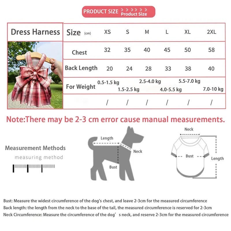 Ensemble Harnais et Laisse pour Chien Robe à Carreaux avec Nœud | Tenue de Promenade pour Chien