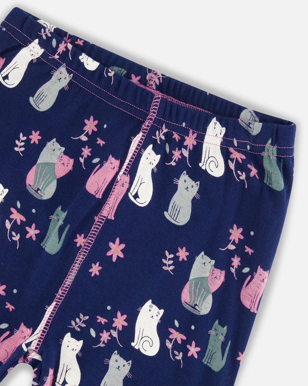 Ensemble de pyjama deux pièces en coton biologique, imprimé chats marine