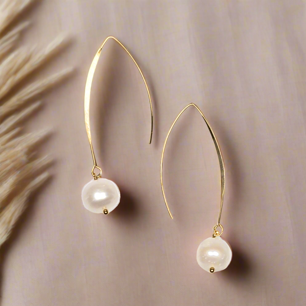 Boucles d'oreilles pendantes perles - Plaqué or