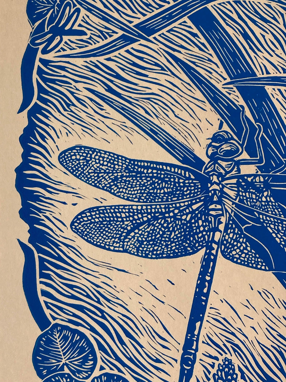 'Green Darner Dragonfly' lino print