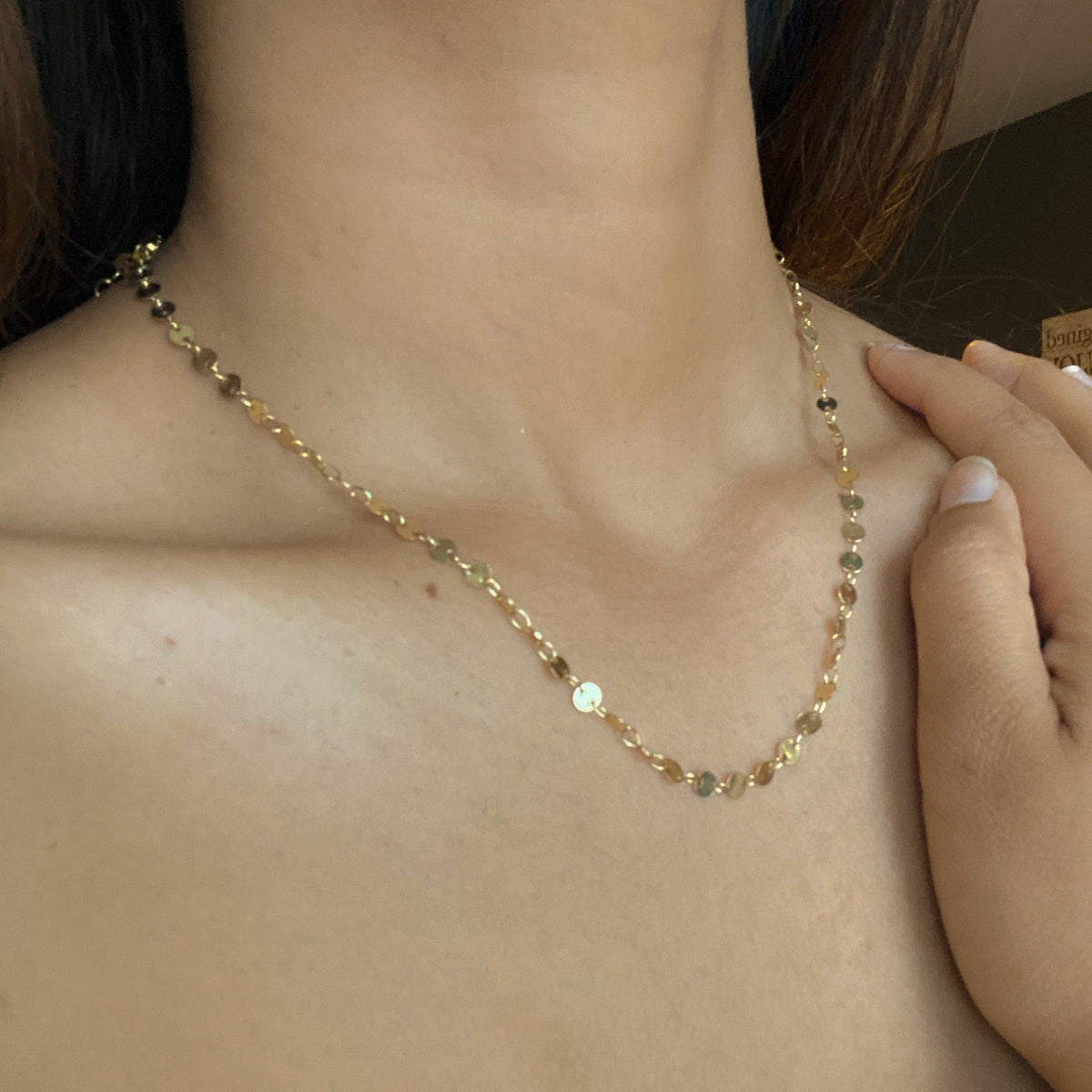 Simple Disc Chain Necklace In Gold Plate