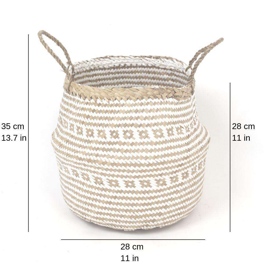 Isak - Panier en jonc de mer avec décorations blanches