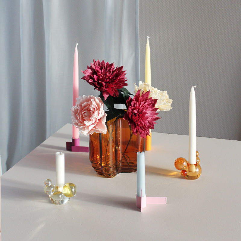 Bubble Crystal Glass Candle Holder - Orange Decorative Sculpture