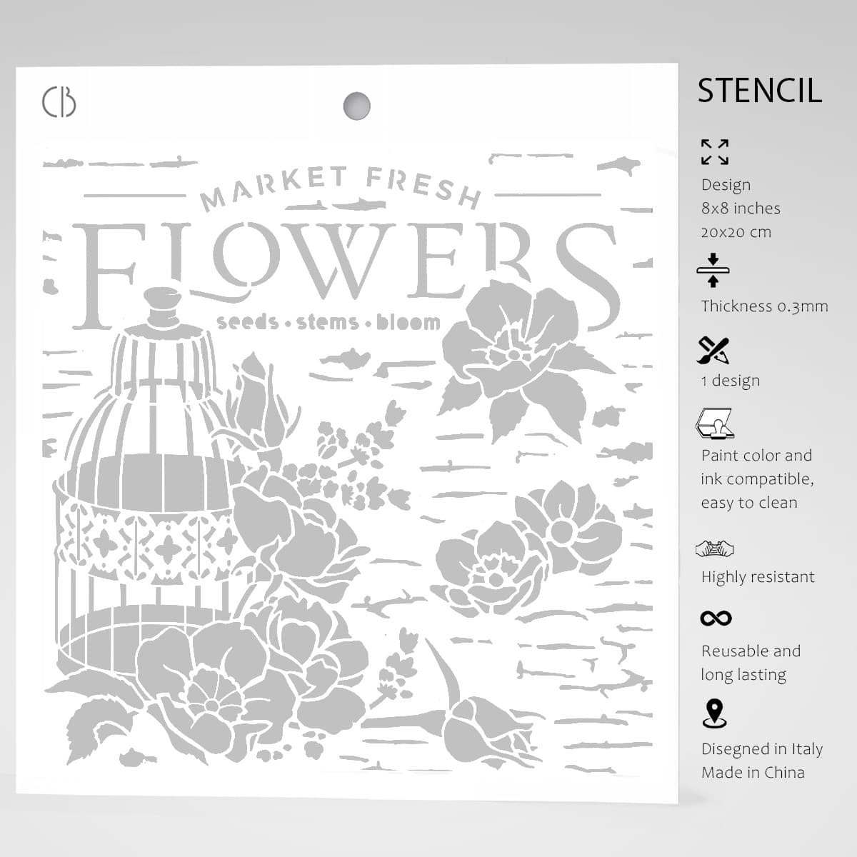 Ciao Bella Pochoir Texturé 20x20 cm Fleurs Fraîches du Marché