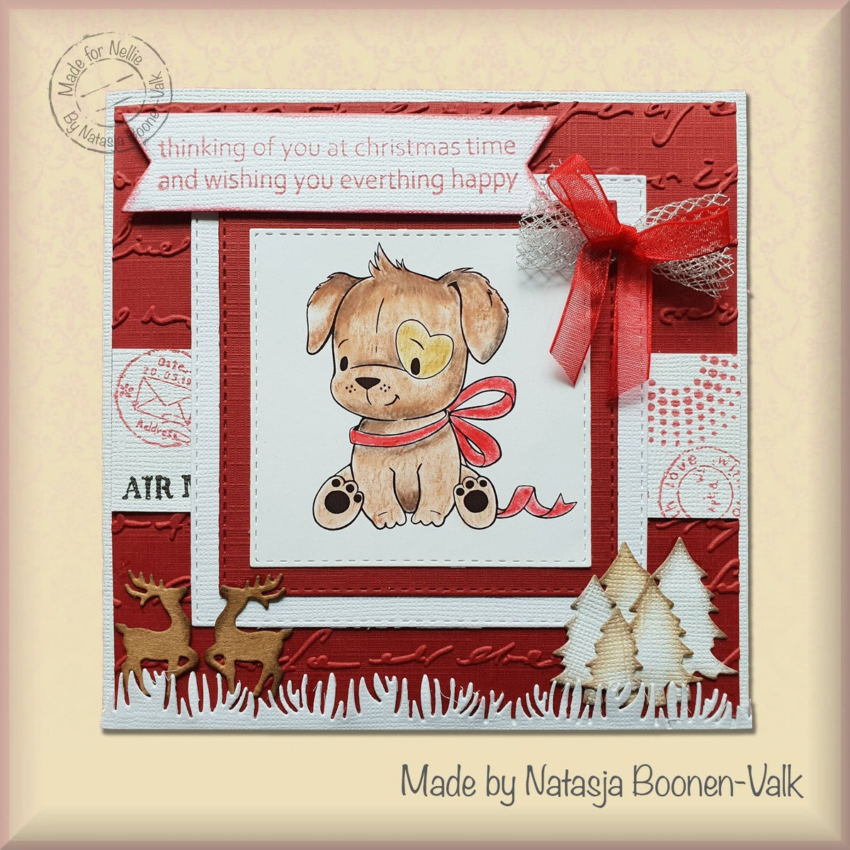 Nellie's Choice Tampon transparent Noël Adorables chien avec nœud de Noël