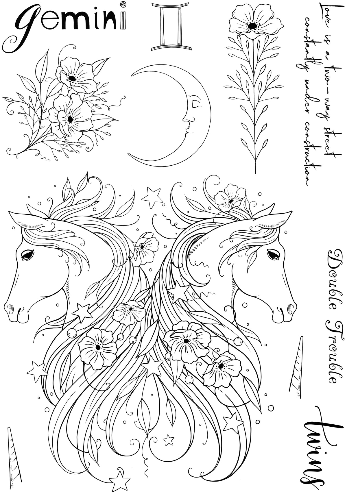 Pink Ink Designs Gemini, lot de tampons transparents, 15,2 x 20,3 cm