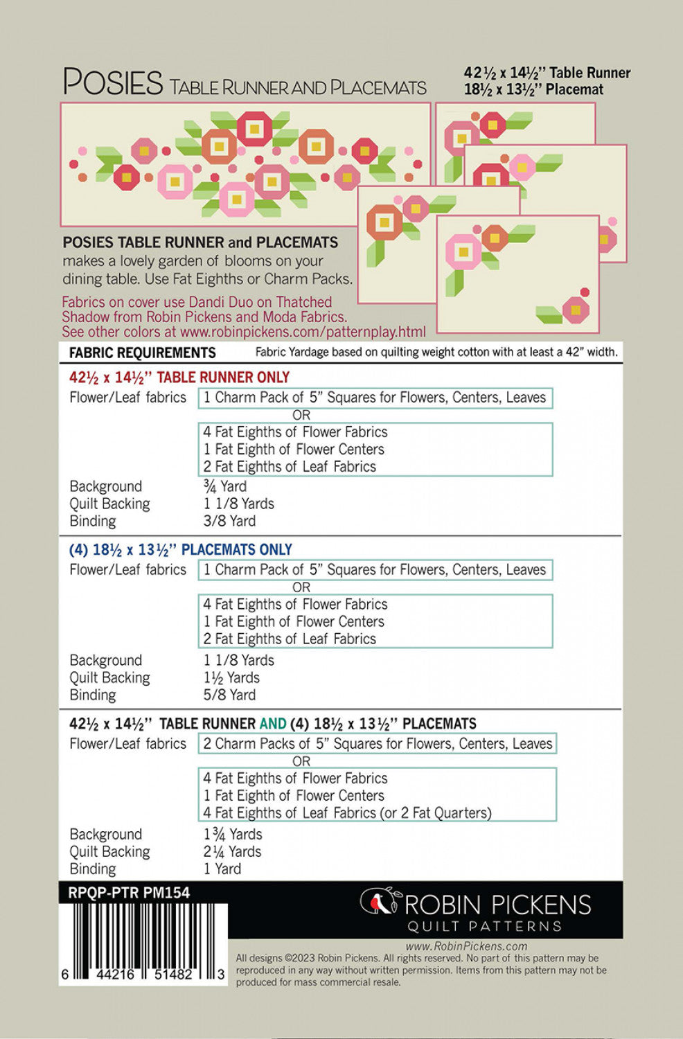 Chemin de table et 4 sets de table motif par Robin Pickens