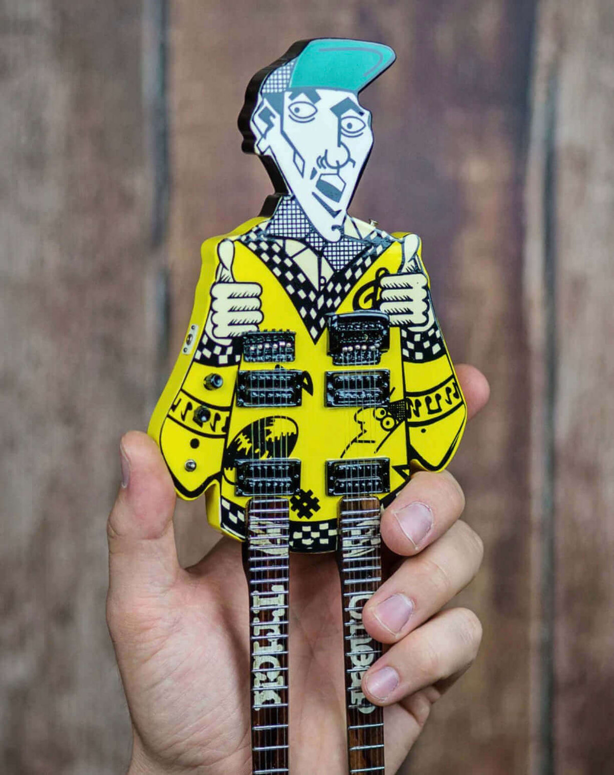 RICK NIELSEN™ Uncle Dick Doubleneck Mini Guitare Réplique de Collection - Sous Licence Officielle