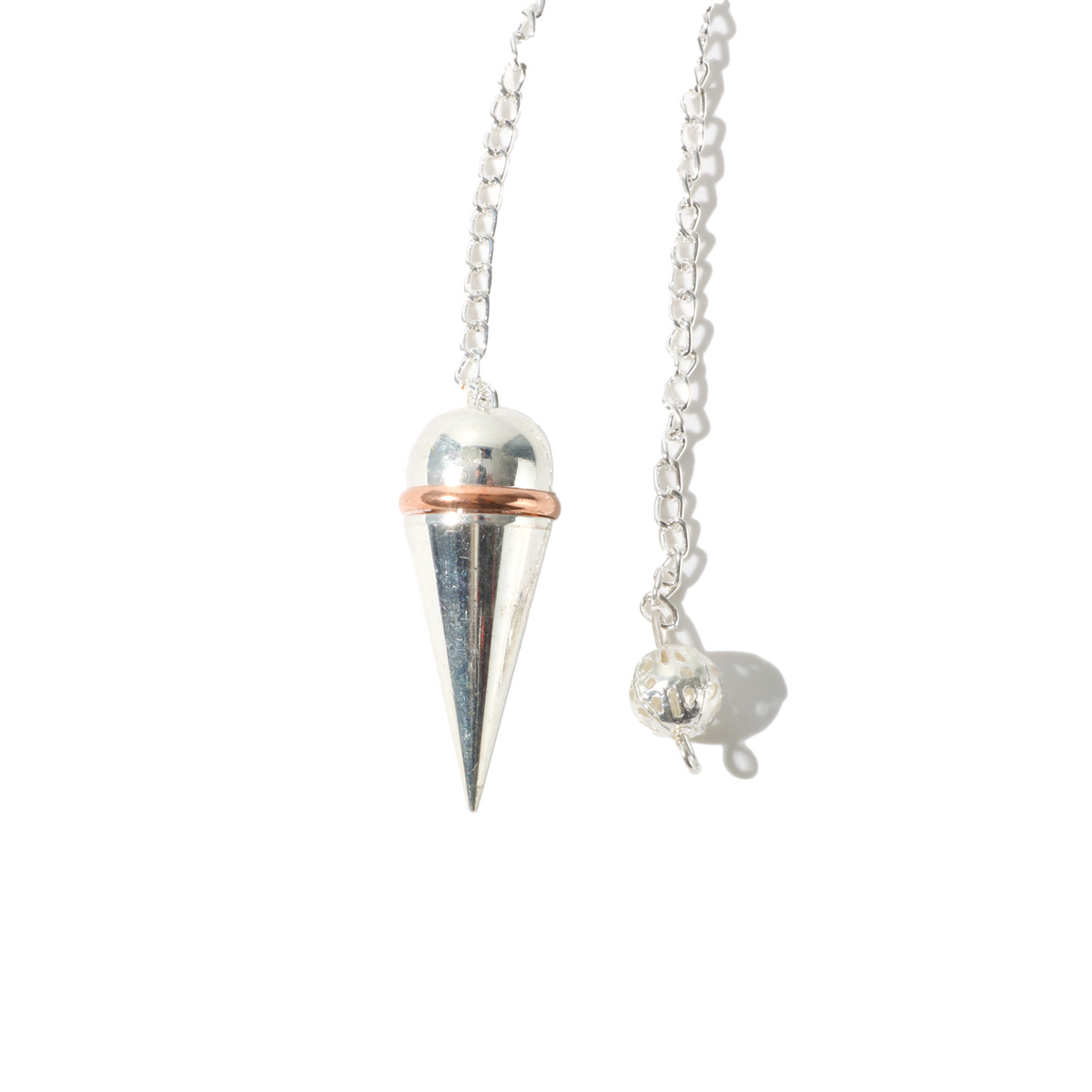 Silver Colour Metal Secret Chamber Point Pendulum with Copper Ring and Chain - 3 Pack