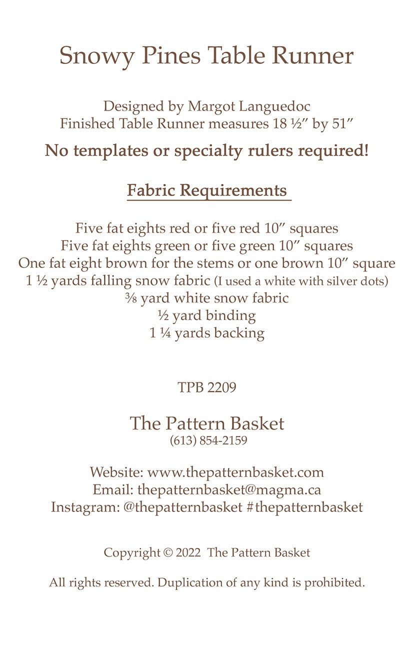 The Pattern Basket - Chemin de table Pins enneigés