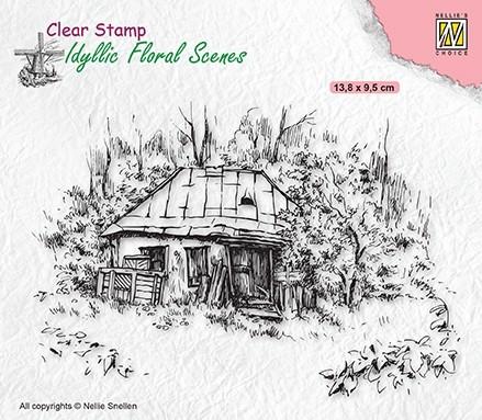 Tampon Scène Florale Idylle Vieux Cottage