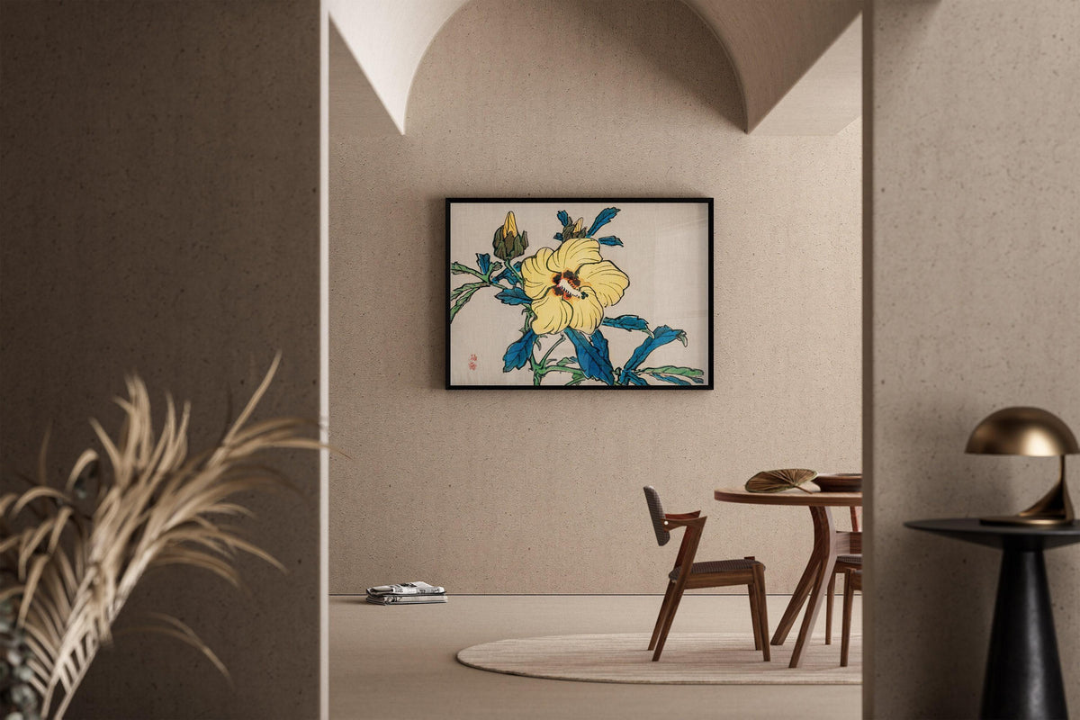 Estampe d'hibiscus de Kono Bairei : Art mural floral japonais giclée vintage