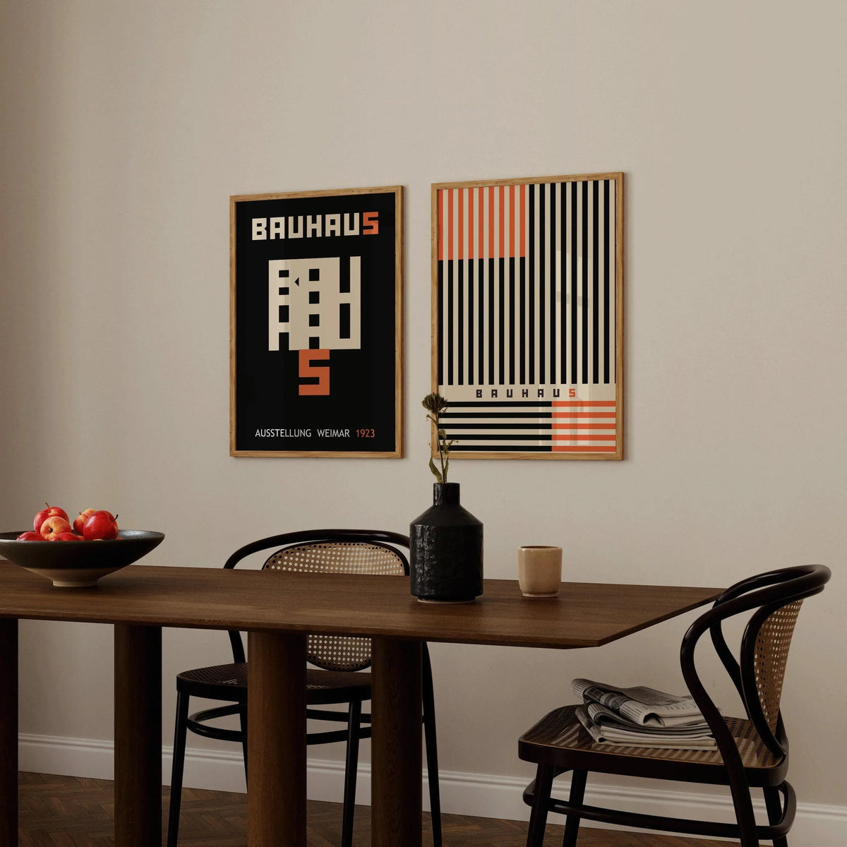 STATEMENT DUO Black and Orange Bauhaus | | Mid-Century Modern Art Print Posters | available framed