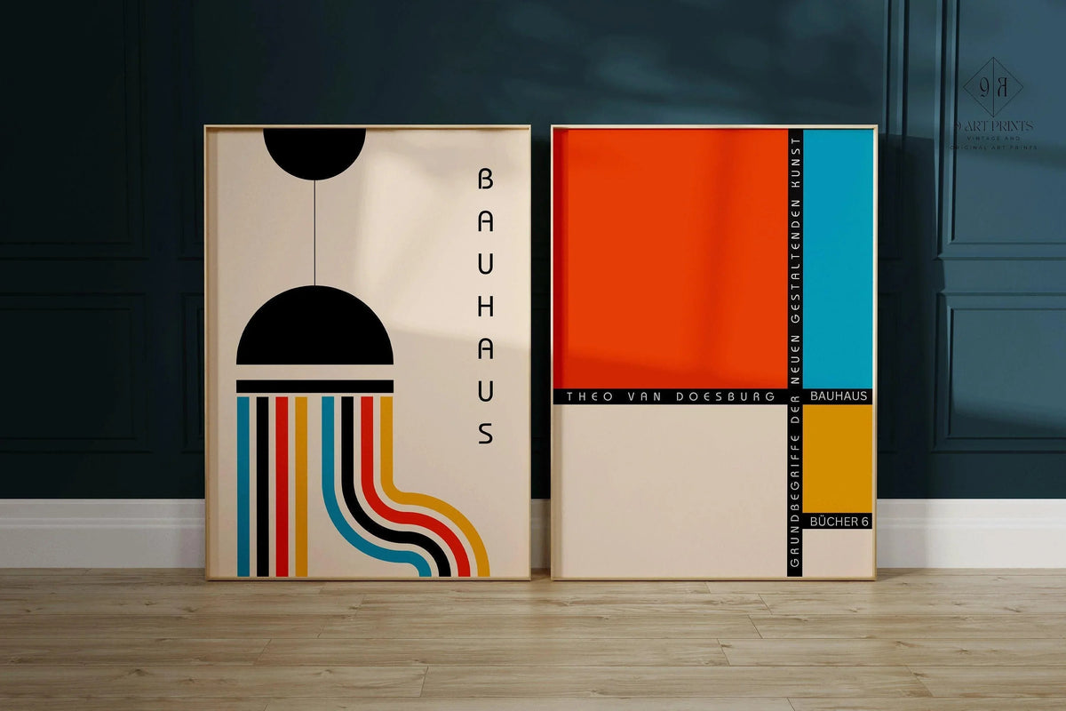 DÉCLARATION DUO Bauhaus coloré | Affiches d'art moderne du milieu du siècle | disponible encadré