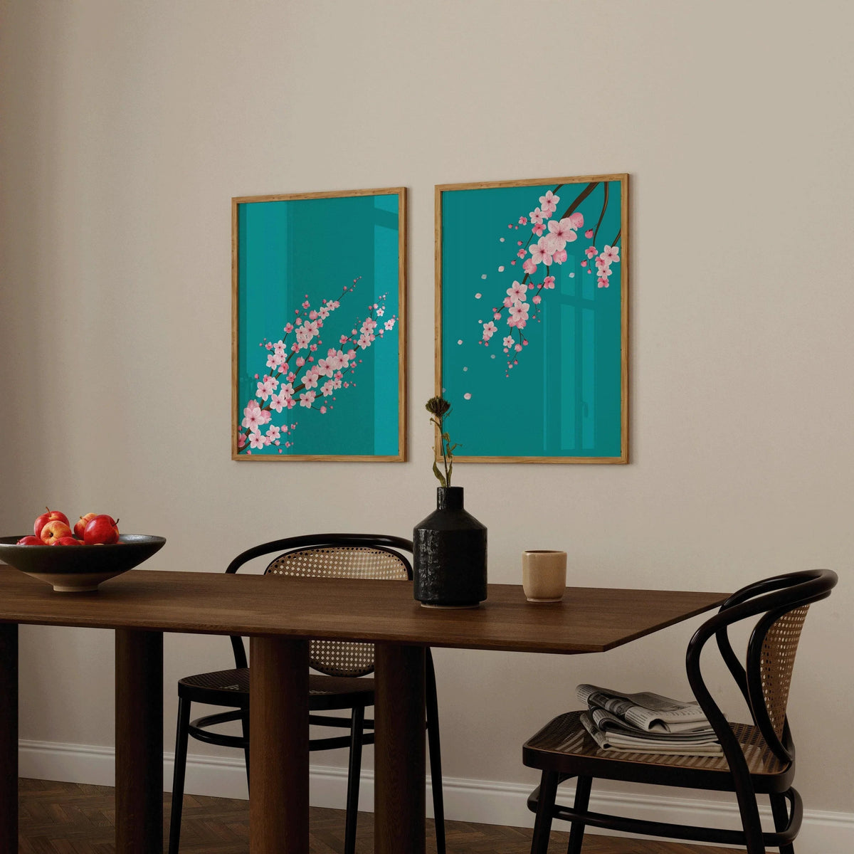 DUO DÉCLARATION Impressions d'art Sakura Fleur de cerisier | | Impression Marché aux fleurs turquoise rose disponible encadrée