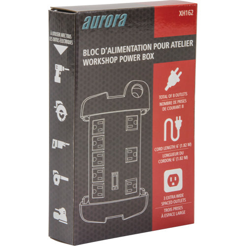 Multiprise parasurtenseur d'atelier, 8 prises, 1350 J, 1875 W, cordon de 1,8 m