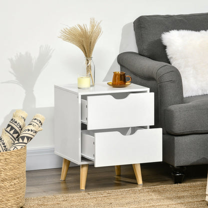 Table de chevet Jesse avec 2 tiroirs et pieds en pin-Blanc