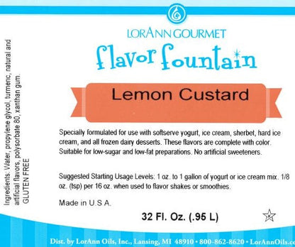Arôme de Crème Pâtissière au Citron - 4 oz. - 32 oz. - Arômes pour Crèmes Glacées et Boissons - LorAnn Oils - Distribution Canadienne - Livraison Gratuite au Canada pour les Commandes de Plus de 199 CAD