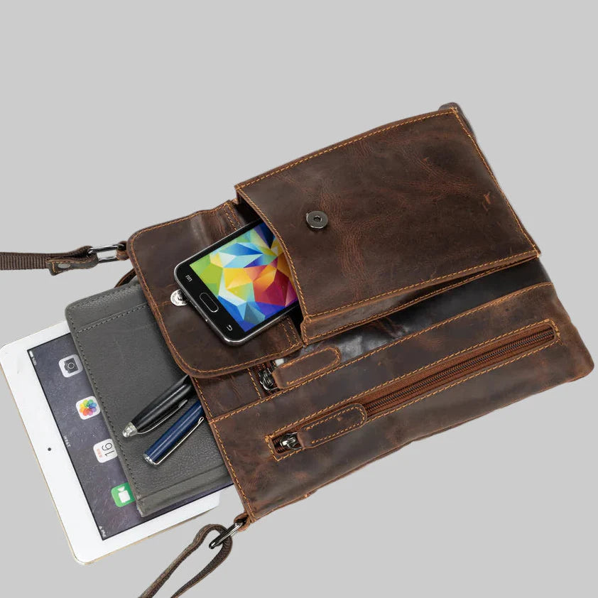 Greenwood Leather Cross Body Bag. Premium Full-Grain Leather Handbag with Multiple Pockets