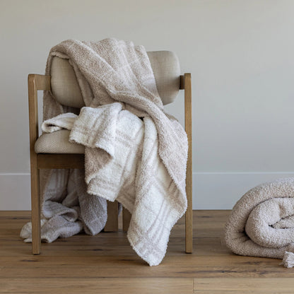 Blushing Beige & White Plaid Print Extended Throw