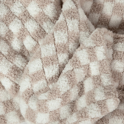 Blushing Beige & White Check Print Extended Throw