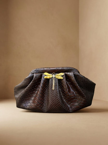 Midnight Dragonfly Croc Clutch
