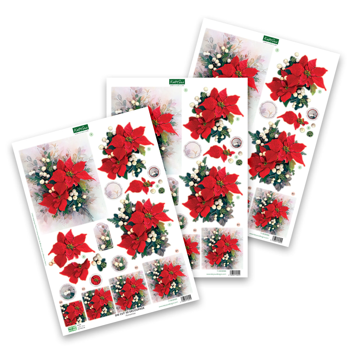 Décopatch Découpé à l'Emporte-Pièce – Poinsettias (Lot de 3)