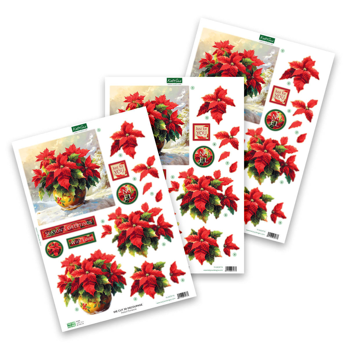 Découpage découpé à la forme – Poinsettia en pot (lot de 3)