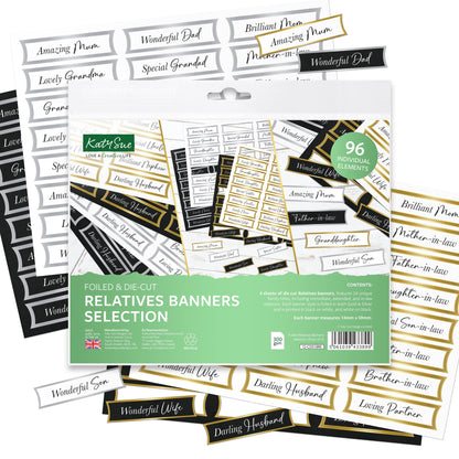 Foiled Relatives Banners Selection, 96 Sentiments
