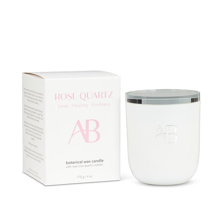 Rose Quartz Small Candle with Self-Compassion & Sandalwood Scent by Aromabotanical