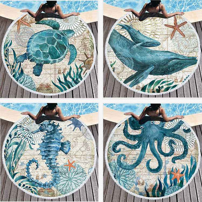 Round Printed Beach Towel Fiber And Tassels Feel Soft
