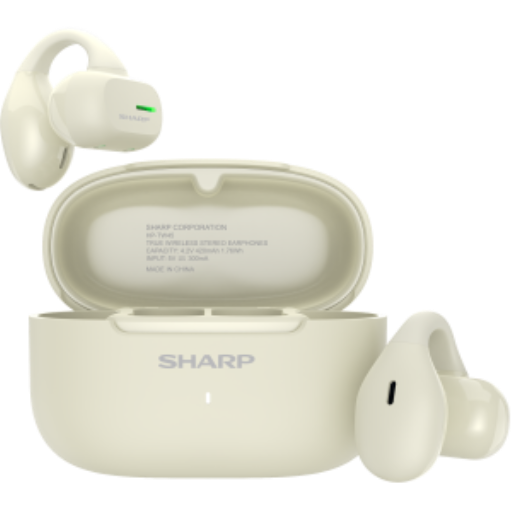 Sharp HP-TW45 Earclip Open-Ear True Wireless Earbuds – Secure Fit, IPX4 Water Resistant